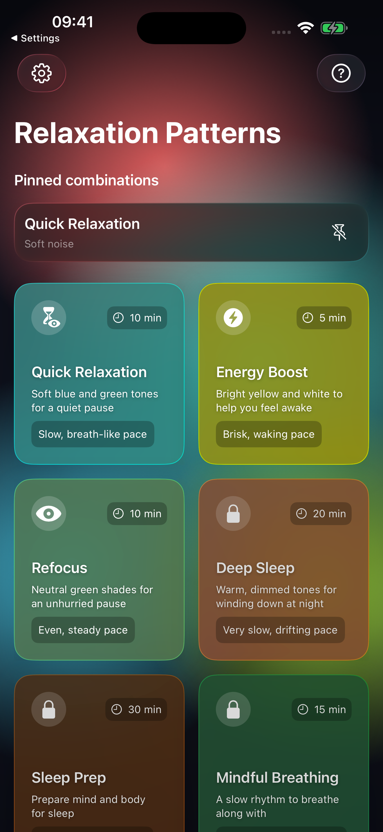 RelaxColors pattern library with three free patterns and a premium library