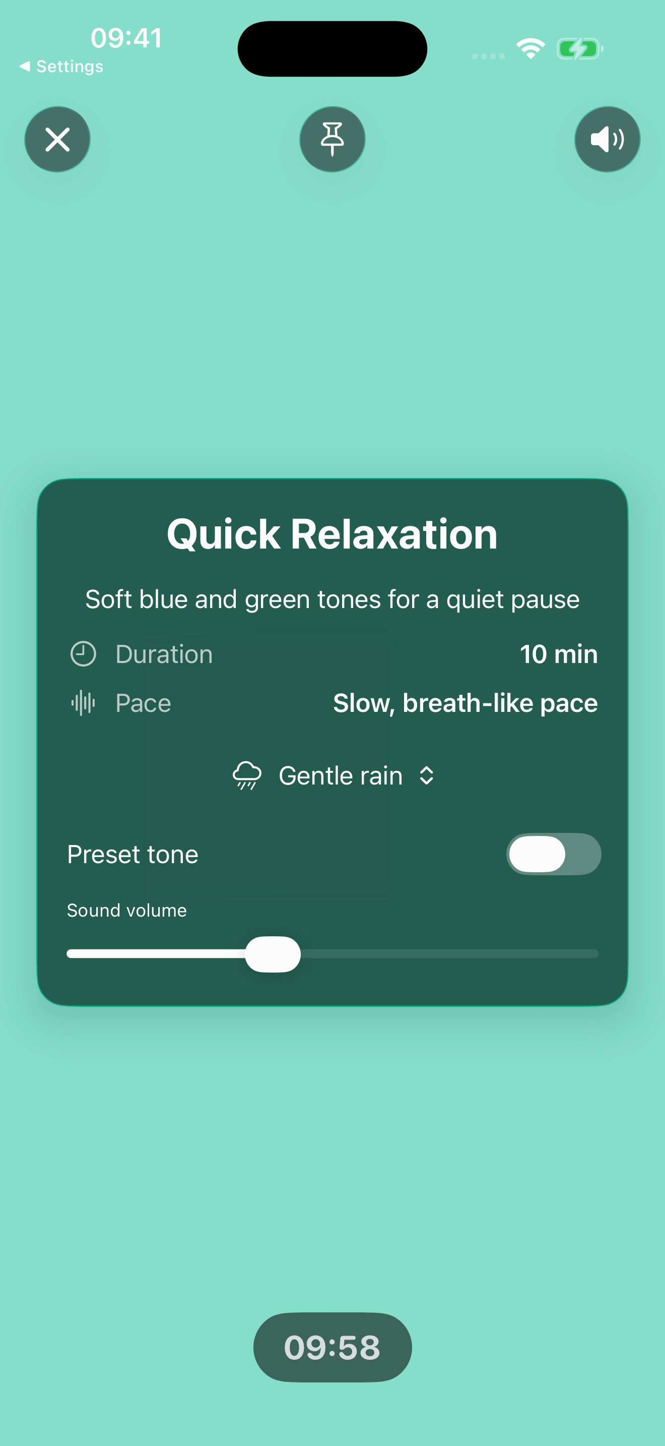 RelaxColors full-screen color session with session information and a timer